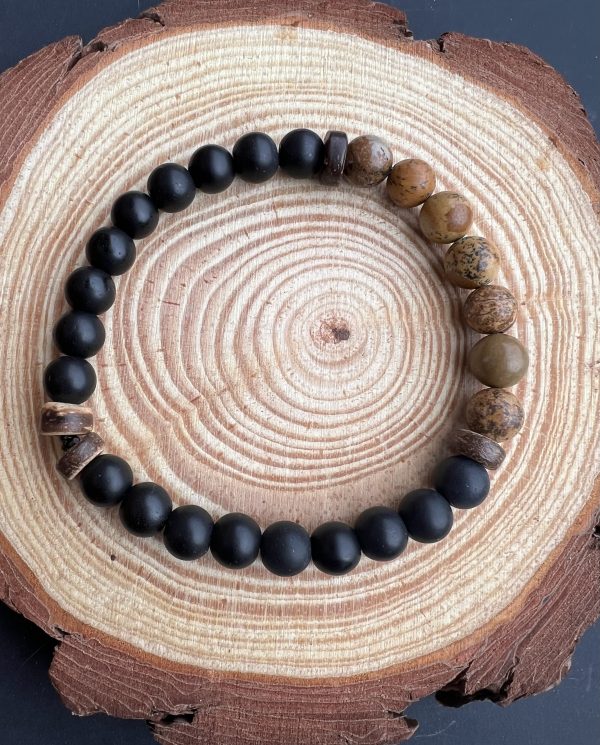 Armbånd Onyx/kokosnød/brun agat