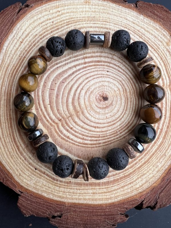 Armbånd tigereye/hæmatit/kokosnød